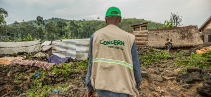 Concern staff member surveys latrine construction in DRC