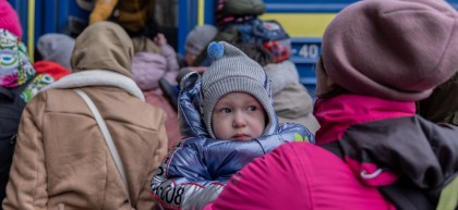 Daria* 2 years old, with her mother from Odessa, left their home due to heavy fighting. Photo: Stefanie Glinski / Concern Worldwide.