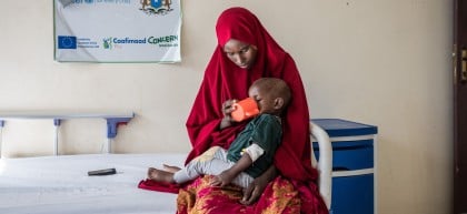 Nafiso* (20) holds her son Razaq* (2) in the Concern supported Paediatric Stabilisation Centre in Banadir Hospital, Mogadishu. They have been impacted by the on going drought in Somalia