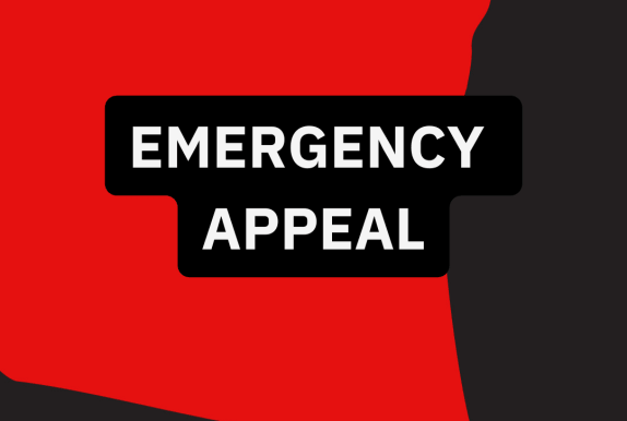 Emergency appeal on red and black background
