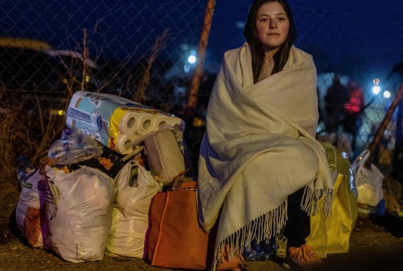 Helena from Lviv is seen at the Medyka pedestrian border crossing, in eastern Poland on February 26, 2022. Photo: Getty Images.