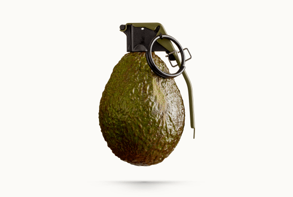 Avocado with grenade pin attached