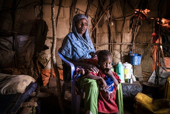 Bishara (24) who walked for 11 days with her young family to reach a camp for displaced people outside, Baidoa, Somalia.