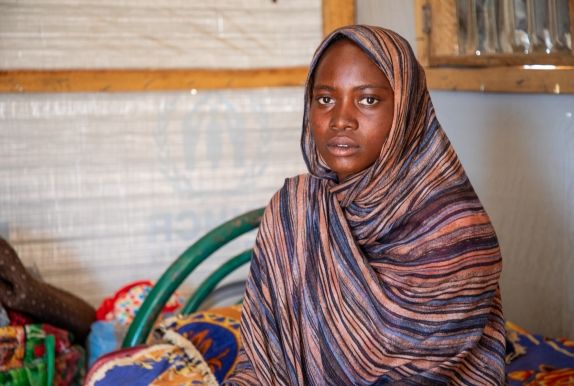 Dijda in her home in a refugee camp in Chad