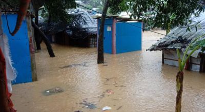 Cox's Bazaar is underwater in 2021 after heavy rainfall. Flooding and landslides developed at the Rohingya camp.