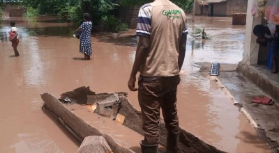 Concern's Tommy Chimpanzi, assessing the flood damage in Nsanje district, Malawi