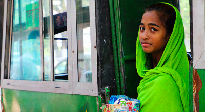 Bangladeshi girl in a green sari
