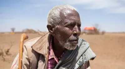 Ibraahin* from Somaliland brought his flock of 200 sheep and goats over 600km to Ilkaweyne, in an effort to save them. More than half have died in the past two months. The 78 year old father of seven says conditions are the worst he has ever seen. Severe drought across the Horn of Africa has forced thousands of families to leave their homes in the countryside and seek help near urban centres.
