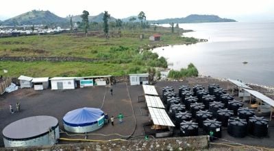 The water treatment facility at Lake Kivu in the DRC where Concern Worldwide pumps and cleans 1.5m litres of water each day day for 90,000 people 