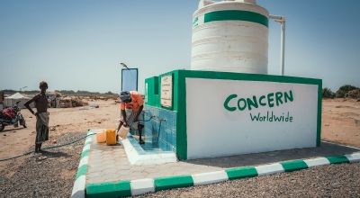 Concern with Irish Aid support has rehabilitated water wells like this one in the Al-Salam camp in Yemen. The dilapidated water well was originally a hand-dug shallow well and powered by an old diesel motor.