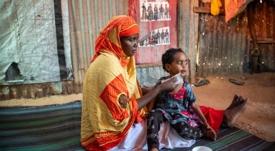 Calaso* (37) is a mother of five children. Calaso and her family moved to the refugee camp due to recurring droughts. She brought her child to the MCH (Maternal & Baby Health Center) in Siinkadheer after her child became malnourished. (Photo: Mustafa Saeed/Concern Worldwide)