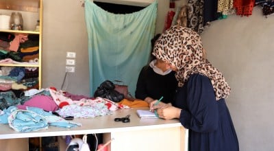 Sabah works in her sewing business in Northern Syria, funded with a grant from Concern and Irish Aid. Photo: Concern Worldwide.