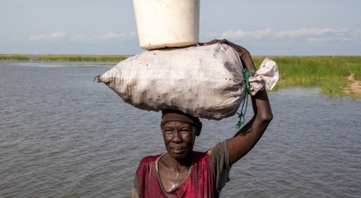 A lady carries water lilies