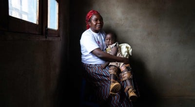 Aldegonde Kasoki Simisi (42) pictured with her son Japhet Kambale Kamathe  Photo: Eugene Ikua/Concern Worldwide