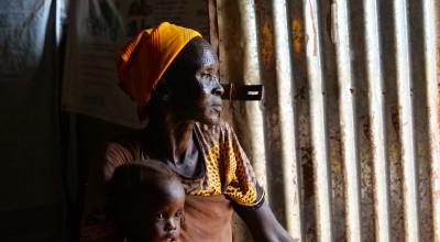 Nyacanya Chatiem with her grandchild Liakuoth (2) attending Kuach PHCC Nutrition clinic in Guit County, South Sudan. Photo: Eugene Ikua/Concern Worldwide
