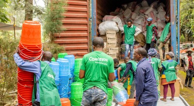 Concern staff distributing household and hygiene kits in DRC