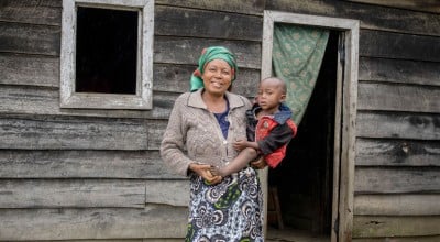 Mutesi Mururugwerwa is back in her home village after spending several months with her young children in a camp for displaced people Photo: Samuel Isenge/Concern Worldwide