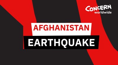 Black and red background with Afghanistan Earthquake written on top