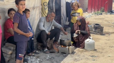 Hassan* (48) and Mariam* (34) are married with seven children. They are struggling with hunger and living in a refugee tent in Rafah. (Photo: Concern Worldwide)