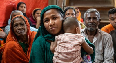 Nasima (32) and her baby Samiul (18 months). In Dhaka, the City ‘Sweeper’ Colony have just started the newly introduced Green Graduation programme. This group suffer from lack of consistent work which stems from prejudice of the group as a whole. There are a thousand families in this group. During Covid, they received no help. Photo: Gavin Douglas/ Concern Worldwide