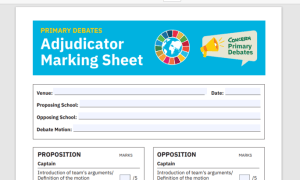 Primary Debates Adjudicator Marking Sheet