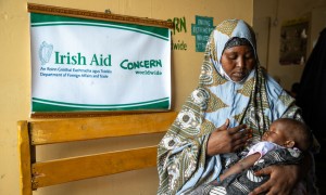 Ayan* with her 18 month old child Ahmed* at the health centre recieving treatment. Photo: Mustafa Saeed/Concern Worldwide.