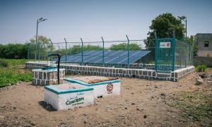 Solar-powered water system constructed by Concern’s local partner, Generation without Qat (GWQ), in Ta’iz Governorate. Photo: Concern Worldwide.