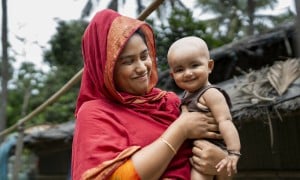 Marium* a mother with her daughter Tayma* and a receiver of Concern’s training support on nutrition, home gardening and seeds production for better nutritious life and livelihood at Cox's bazar. Photo: Saikat Mojumder/Concern Worldwide.