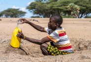 John Ekai (20) fetching water in Lodwar town on the outskirts of Nang’ole Kuruk village, Turkana Central
