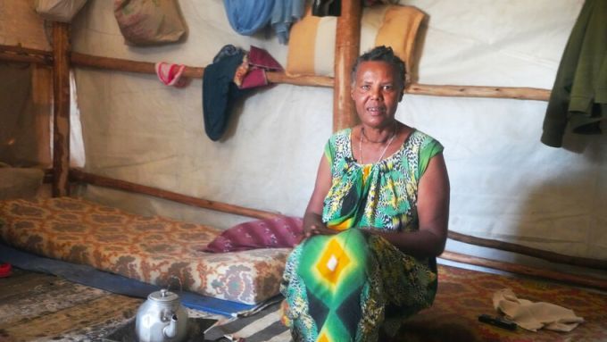 Workia in her home at the Kebere Mido IDP site