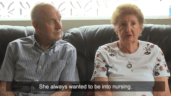 Screenshot from a video of Valerie Place's Parents, Paddy and Peggy Place, discussing their daughter's death in Somalia.